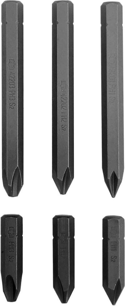 Dailygoody - 6-delige Schroevendraaierset - Impact Schroevendraaiers - S2 Staal - Hex Shank - PH1 PH2 PH3 - Handgereedschap voor Klussen - Professione