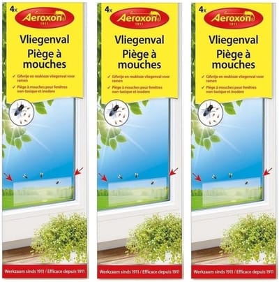 Aeroxon raam plakstrips - 12x - 21 cm - vliegenvanger - vliegenstrips - milieuvriendelijk - Anti-insect - Insectenbestrijding