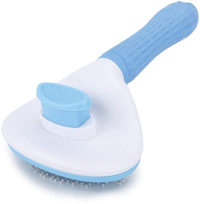 Zelfreinigende Slicker Brush - blauw - Dog Cat Bunny Pet Grooming Shedding Brush - Gemakkelijk te verwijderen losse ondervacht - huisdiermassagehulpmiddel Geschikt voor huisdieren met lang of kort haar