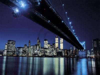 Kunstdruk Henri Silberman - Brooklyn Bridge at Night 80x60cm