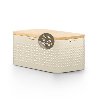 Broodtrommel Metaal - Keuken Opberger - Brood Vers Houden - Bamboe Snijplank Deksel - 34.5x18.5x15.7cm - Zandsteen Beige