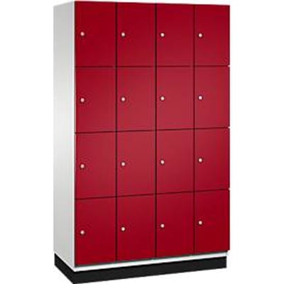 C+P Cambio lockerkast, 4 vakken, 16 vakken, met plint, B 1200 x D 525 x H 1980 mm, lichtgrijs/ruinrood