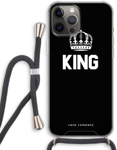 Case Company® - Hoesje met koord geschikt voor iPhone 12 Pro hoesje met Koord - King zwart - Telefoonhoesje met Zwart Koord - Bescherming aan alle Kanten en Over de Schermrand