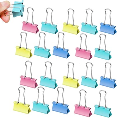 Dailygoods- Vouwklemmen Set van 20 - Metalen Clips - Multifunctionele Klemmen - 32 mm - Kleurrijke Bindklemmen - Geschikt voor Kantoor/School