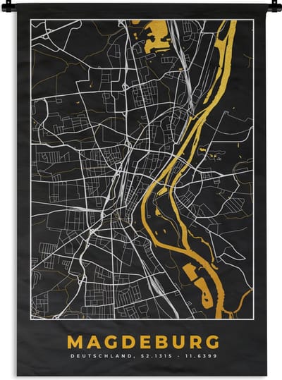 Wandkleed - Wanddoek - Madgeburg - Goud - Plattegrond - Kaart - Stadskaart - Duitsland - 120x180 cm - Wandtapijt