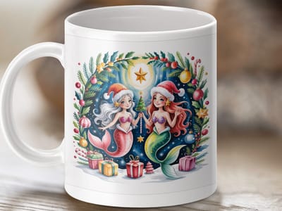 Mok Kerst Zeemeerminnen Mok, Feestelijke Vakantie Zeemeermin Kerstmis Mok, Nieuwigheid Kerstmis Mok, Unieke Kerstmis Cadeau Ideeën