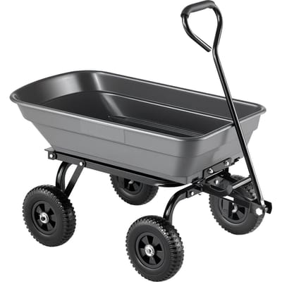 Brouette de jardin basculante, Brouette basculante en polyéthylène de 181 kg, Chariot de jardin basculant avec mécanisme de basculement rapide à 90°, Roues pivotantes à 180°, Roulements flexibles rotatifs à 270°,