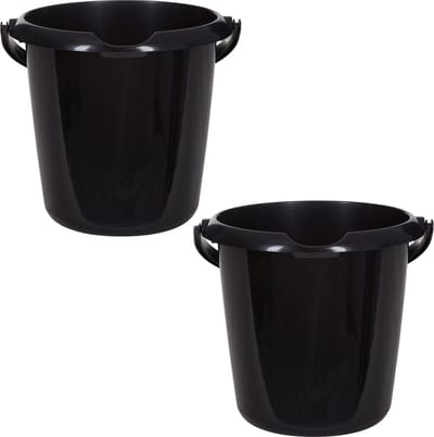 Whitefurze Emmer - 2x stuks - 5 liter - Kunststof - Zwart - 25 x 25 x 22 cm