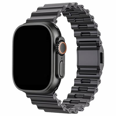 Stravo Metal Ocean Metalen Horlogeband met Magnetische Sluiting – voor Apple Watch 46mm (Series 10/11) / 45mm (Series 7/8/9) / 44mm (Series 4/5/6/SE) / 49mm (Ultra 1/2/3) – Luxe bandje, verstelbaar zonder gereedschap - Titanium grijs