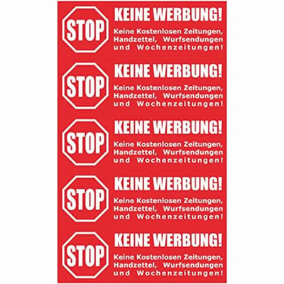 Brievenbus Sticker - Stop Reclame! Geen Gratis Kranten, Handbriefjes, Werpzendingen en Weekbladen - 105x35mm