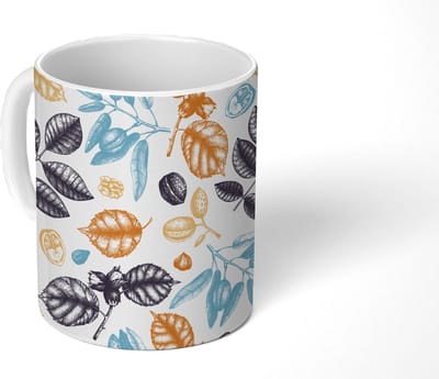 Mok - Koffiemok - Vintage - Bladeren - Noot - Patronen - Mokken - 350 ML - Beker - Koffiemokken - Theemok