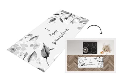 Keukenloper - Loper keuken - Spreuken - Quotes I Love Grandma - Oma - Moederdag - Bloemen - Cadeau - zwart wit - 120x50 cm - Keukenloper vinyl