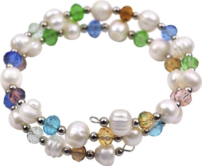 Zoetwater parel armband Multi Glass Pearl - echte parels - multi color - wikkelarmband - luxe sieraden zakje - parel armband dames - zoetwaterparel