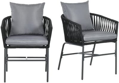 Sweiko Tuinstoel - Set van 2 - Met kussens - Metalen frame - Zwart + grijs