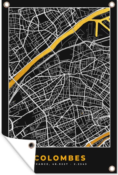 Muurdecoratie Colombes - Stadskaart – Plattegrond – Kaart – Frankrijk - 120x180 cm - Tuinposter - Tuindoek