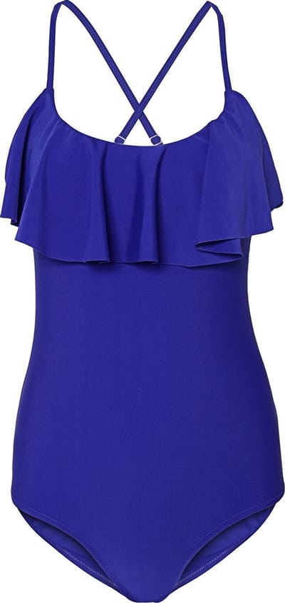 Badpak dames met een volante voorkant - Vilolet blauw- XS (Valt klein)