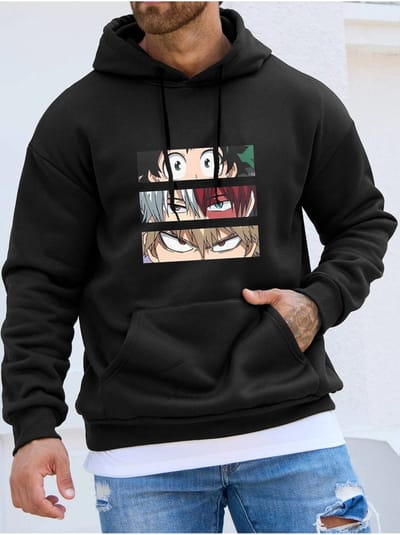 Heren Hoodie met capuchon – Grafische Print – Casual Sweater – Zwart – M