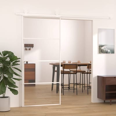 vidaXL - Schuifdeur - 90x205 - cm - ESG-glas - en - aluminium - wit