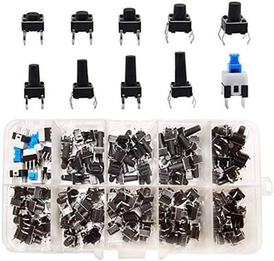 Allecto - Tactische Drukknopschakelaar - 200 Stuks - Perfecte Werking - Micro Tactile Switch - Assortiment Kit - Geschikt voor Elektronische Projec...