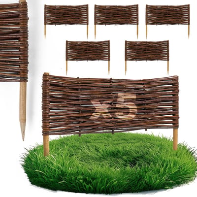 5 x BOGATECO bedrand van wilgenhout | 60 cm lang & 30 cm hoog | Houten schutting gazonrand | Wilgenhek insteekhekwerk