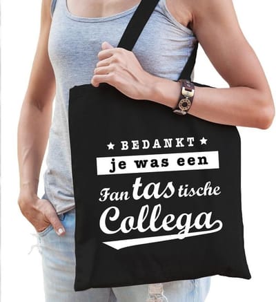 Fantastische collega Cadeau tas - zwart - katoen - met tekst - kadotasje / shopper voor collega - dames - heren - afscheid kado