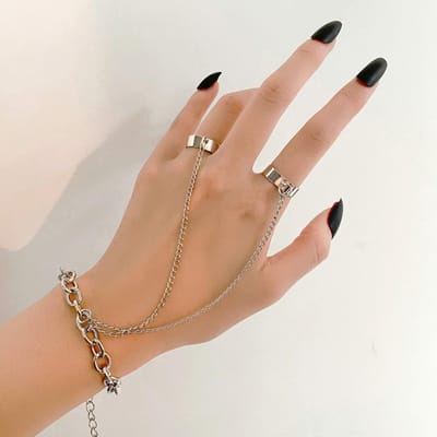 Gotische Coole Hip Hop Punk Ketting Roestvrij Staal Kwast Ringen Voor Vrouwen Verstelbare Open Vinger Mannen Ringen Set Feest Cadeaus Sieraden resizable beige