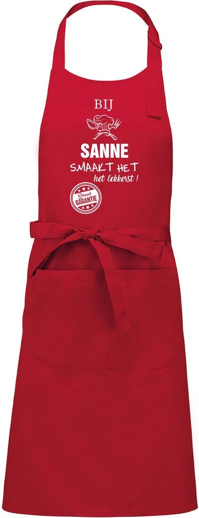 Naamcadeau - Naamschort - Keukenschort met naam - BBQ schort - verjaardag - Moederdag - Het smaakt het lekkerst bij: Meisjes NAAM naar keuze - rood