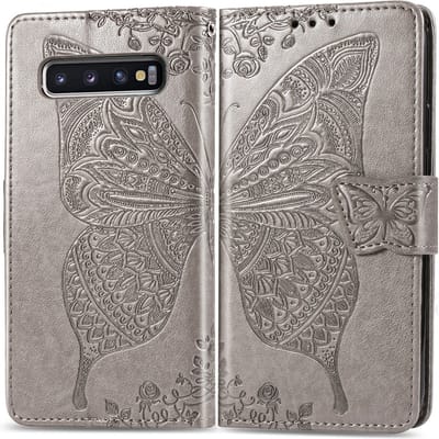 Bookcase geschikt voor Samsung Galaxy S10 - Grijs - Vlinder - Portemonnee Hoesje