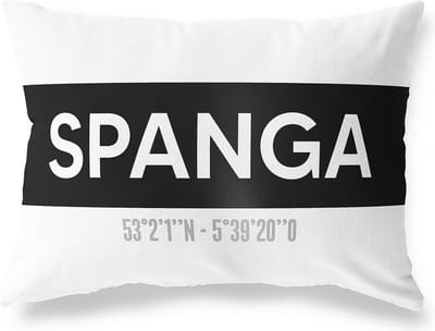 Tuinkussen SPANGA - FRIESLAND met coördinaten - Buitenkussen - Bootkussen - Weerbestendig - Jouw Plaats - Studio216 - Modern - Zwart-Wit - 50x30cm