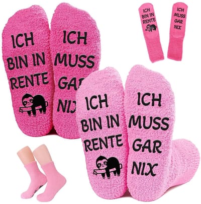 Dailygoods- Sokken Antislip - 2 Paar Koraalwollen Sokken - Grappige Tekst "IK BEN MET PENSIOEN" - Comfortabel - Perfect Pensioencadeau - Zacht en Ademend - Funsokken
