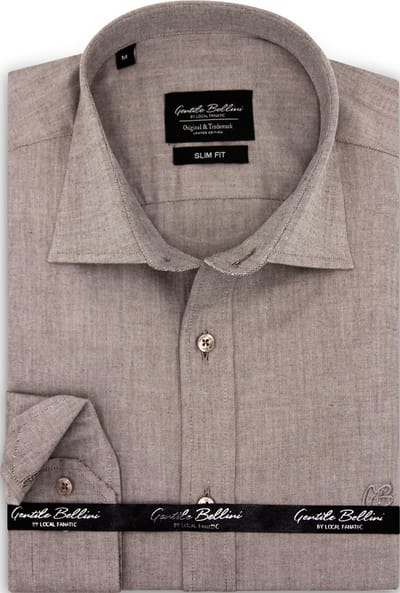 Heren Overhemd - Slim Fit - Plain Oxford Shirts - Bruin/Grijs - Maat XXL