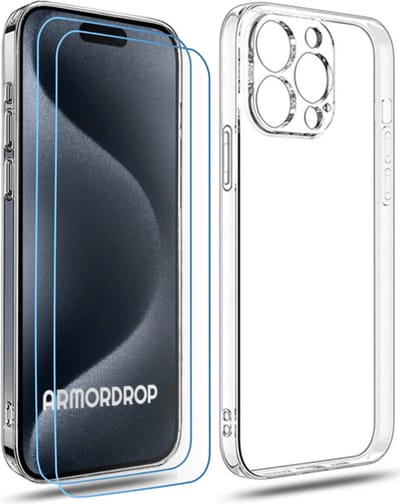 ArmorDrop Transparant Hoesje Inclusief 2x Screenprotector Geschikt Voor iPhone 15 Pro Max