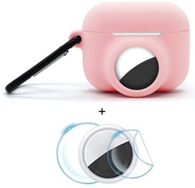 2 in 1 AirPods Pro 3 en Airtag Case - Beschermhoes - AirPods Pro 3 Cover - AirPods Pro 3 AirTag Hoesje - tracker - hoesje geschikt voor Apple Airpods Pro 3 - roze - met screenprotector