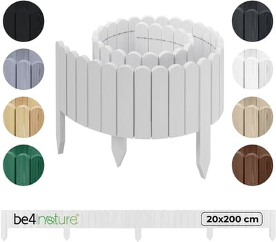 be4nature Flexibele houten border 20 x 200 cm Alpinwit Geïmpregneerde rolborder plantenrand tuinhek decor palissade graskant