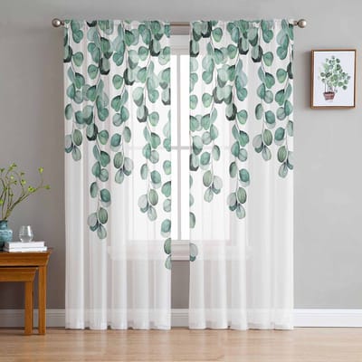 Eucalyptus Bladeren Takken Textuur Transparante Gordijnen voor Woonkamer Decoratie Raamgordijnen Keuken Tule Voile Gordijnen W135 x H115cm x1 white