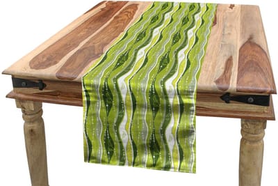 ABAKUHAUS – Retro tafelloper – Digitale blad-bloemenlijnen – 40x180 cm – Groen