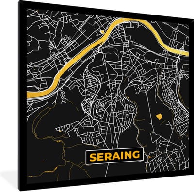 Fotolijst incl. Poster - Plattegrond - Kaart - Seraing - Goud - Stadskaart - 40x40 cm - Posterlijst