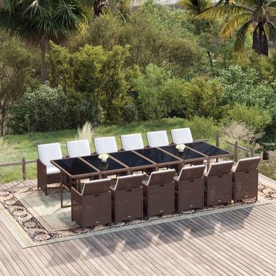 vidaXL - 13-delige - Tuinset - met - kussens - poly - rattan - bruin