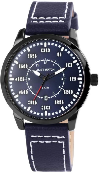 JUST WATCH Herenhorloge echt leer Benedict, datumweergave