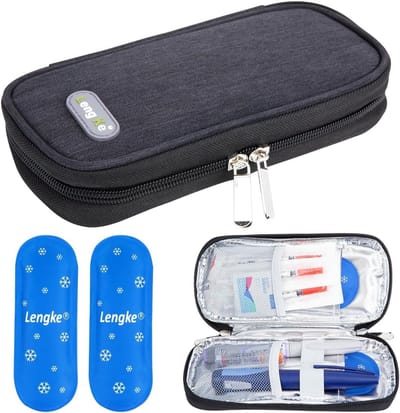 Insuline Diabetes Reistasje met 2 Koelgel Bags - Draagbare Koeltas voor Insuline en Diabetes Benodigdheden (Zwart)
