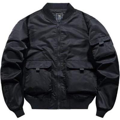 MA1 Bomberjack voor heren, lente en herfst, honkbaluniform, effen kleur, veelzijdig, los model, driedimensionale opgestikte zakken. XXXXL black