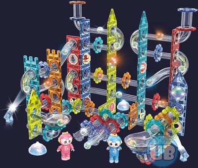 Magnetic Tiles - Knikkerbaan met Discobal en Lichteffect - 228 delig - Magnetische Bouwblokken