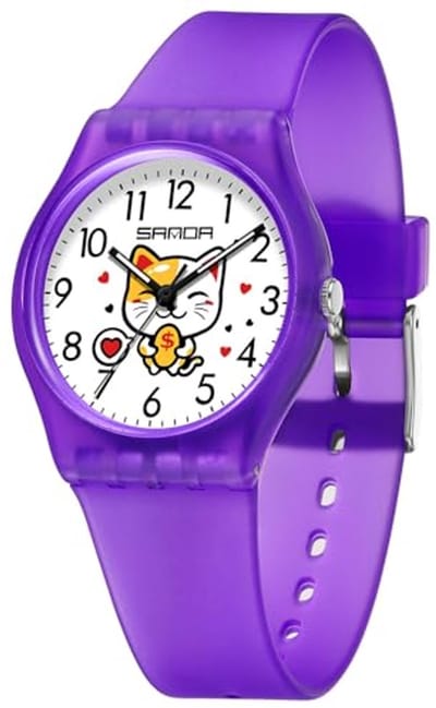 Kinderhorloge Leren - Analoge Klok - Tijd Leren - 50 Meter Waterdicht - 32 mm Kastdiameter - Lila