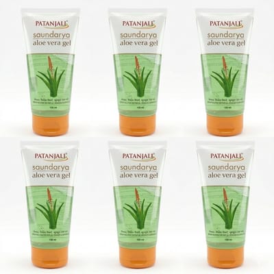 Patanjali Saundarya Aloë Vera Gel - 6 X 150ml - Voor natuurlijke schoonheid, vermindert littekens en vlekjes - Herstelt en hydrateert de huid effectief Met Kajal Sticker