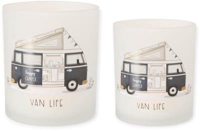 Boltze - Waxinehouders - Set van 2 - Van Life - Camperen - Camping - Camper - Glas - 10x9 en 8x7cm