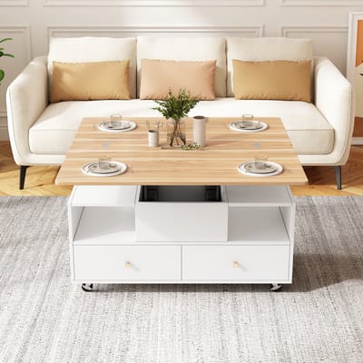 Wishdor Salontafel 100x50x47,5 cm van MDF, in hoogte verstelbaar met inklapbare uitbreidingsplaat
