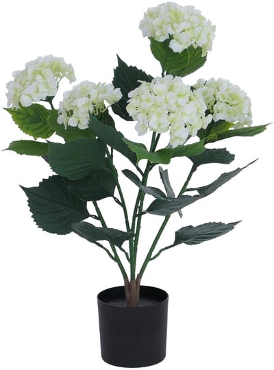 Kunsthortensia MCW-Q86, decoratieve plant, kunsthortensia, kunstplant, voor buiten, polyethyleen, 64x40x40 cm ~ wit