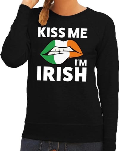 Kiss me I am Irish sweater zwart dames - feest trui dames - Ierland kleding XS