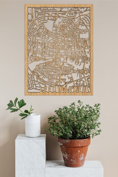 Houten Stadskaart Leeuwarden Eikenhout 100x75cm Wanddecoratie Voor Aan De Muur City Shapes
