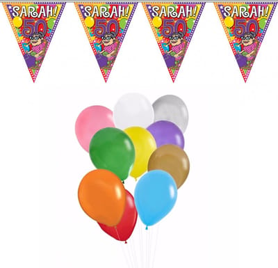 Folat - Verjaardag 50 jaar feest thema set 50x ballonnen en 2x Sarah print vlaggenlijnen